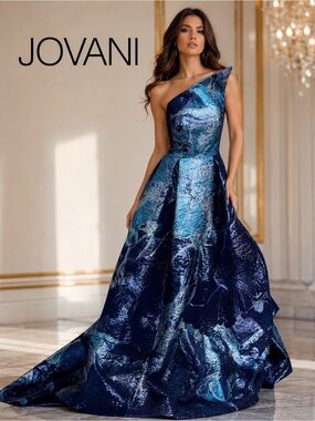 Jovani Strapless Metallic Couture Gown & Matching Shawl NWT One of a Kind Size 4